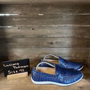 Womens Luciano Padovan Blue Scale Print Leather Shoes Loafers EUR 42‎ US 11 EUC